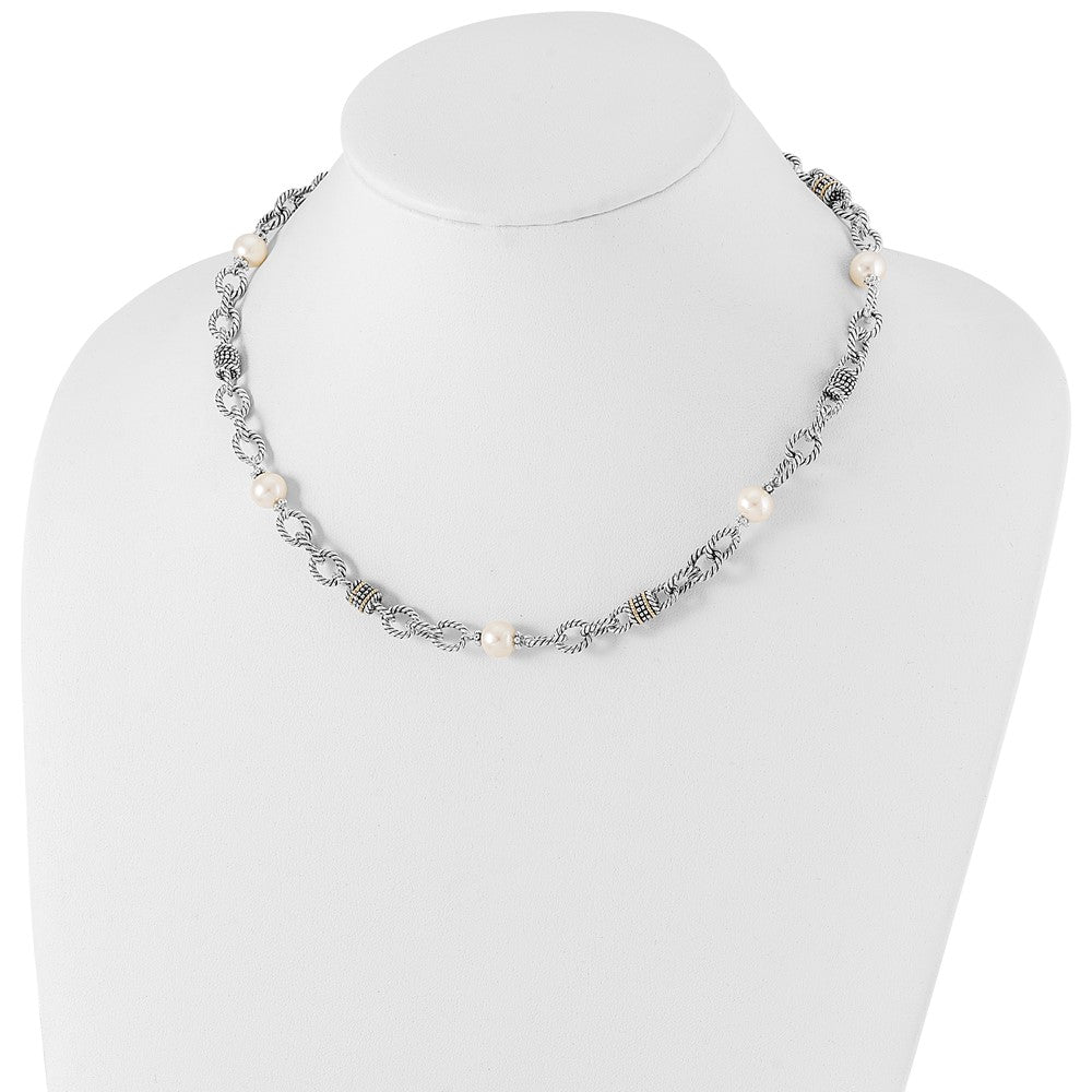 Shey Couture Sterling Silver with 14K Accent 18.5 Inch Antiqued 8-8.5mm Freshwater Cultured Pearl Necklace