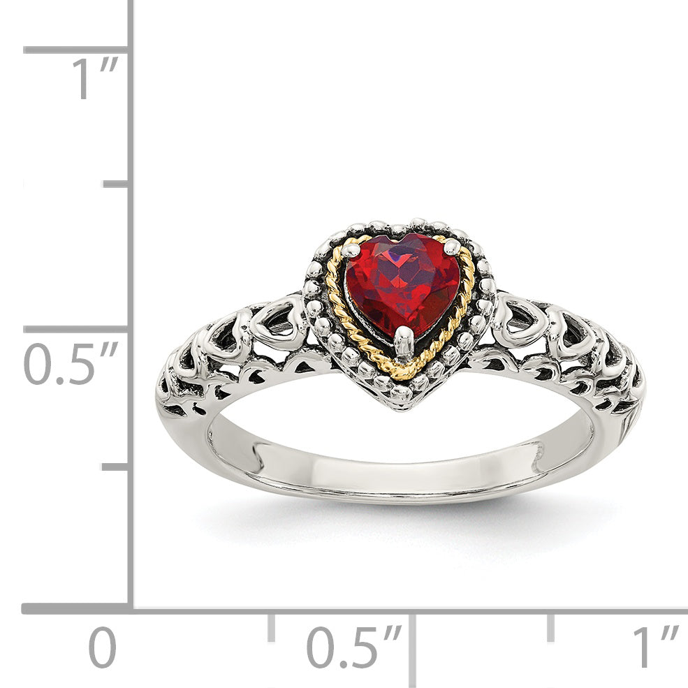 Shey Couture Sterling Silver with 14K Accent Antiqued Heart Garnet Ring