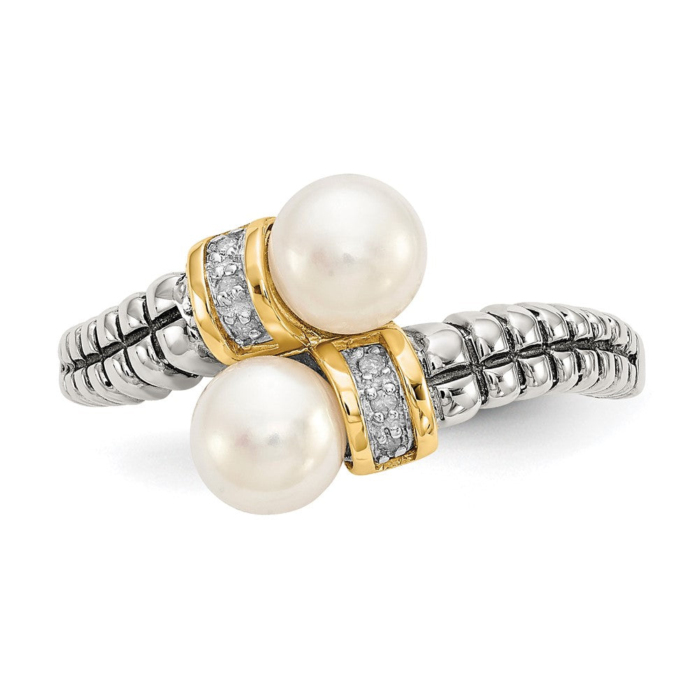 Shey Couture Sterling Silver with 14K Accent Antiqued 5.5-6mm Freshwater Cultured Pearl and Diamond By-Pass Ring