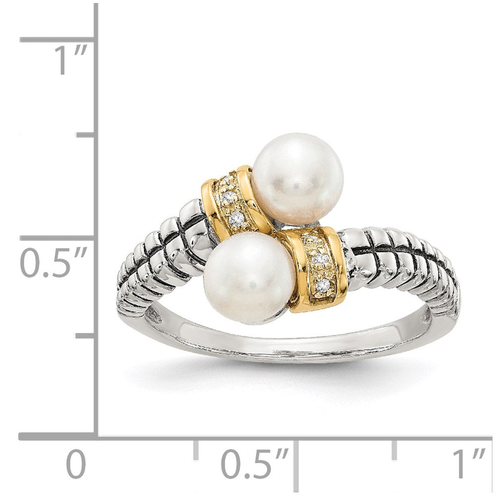 Shey Couture Sterling Silver with 14K Accent Antiqued 5.5-6mm Freshwater Cultured Pearl and Diamond By-Pass Ring
