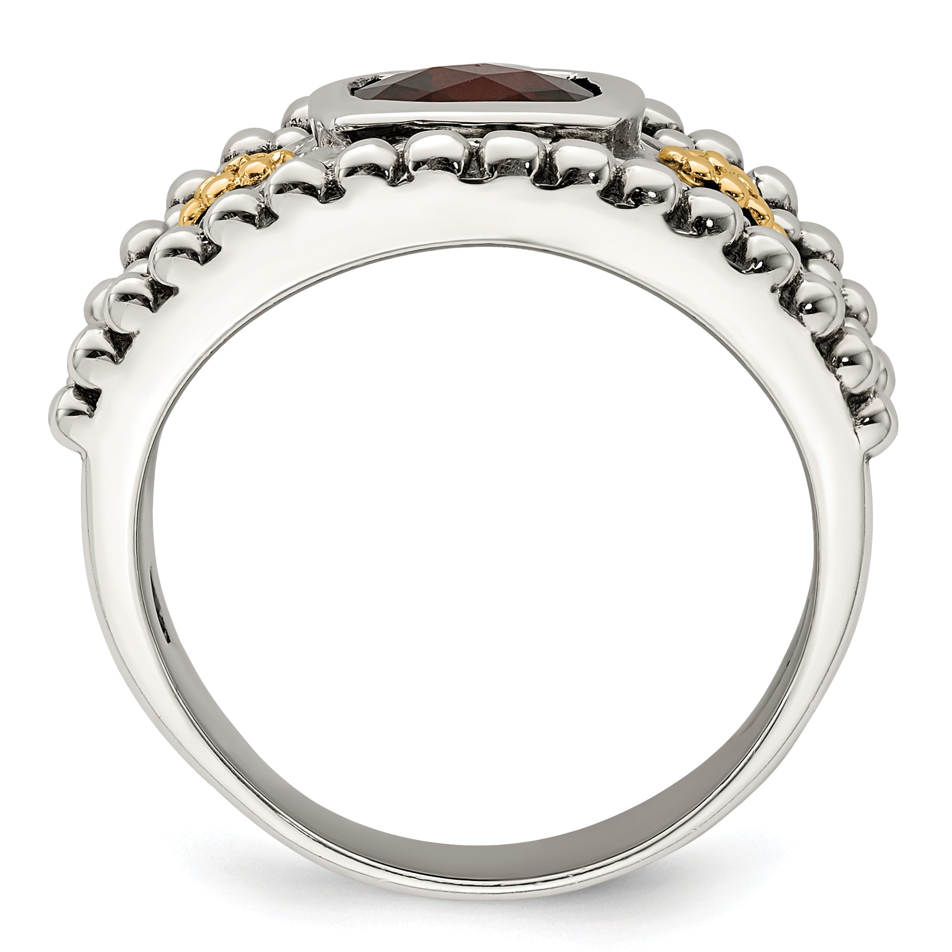 Shey Couture Sterling Silver with 14K Accent Antiqued Cushion Bezel Garnet Ring