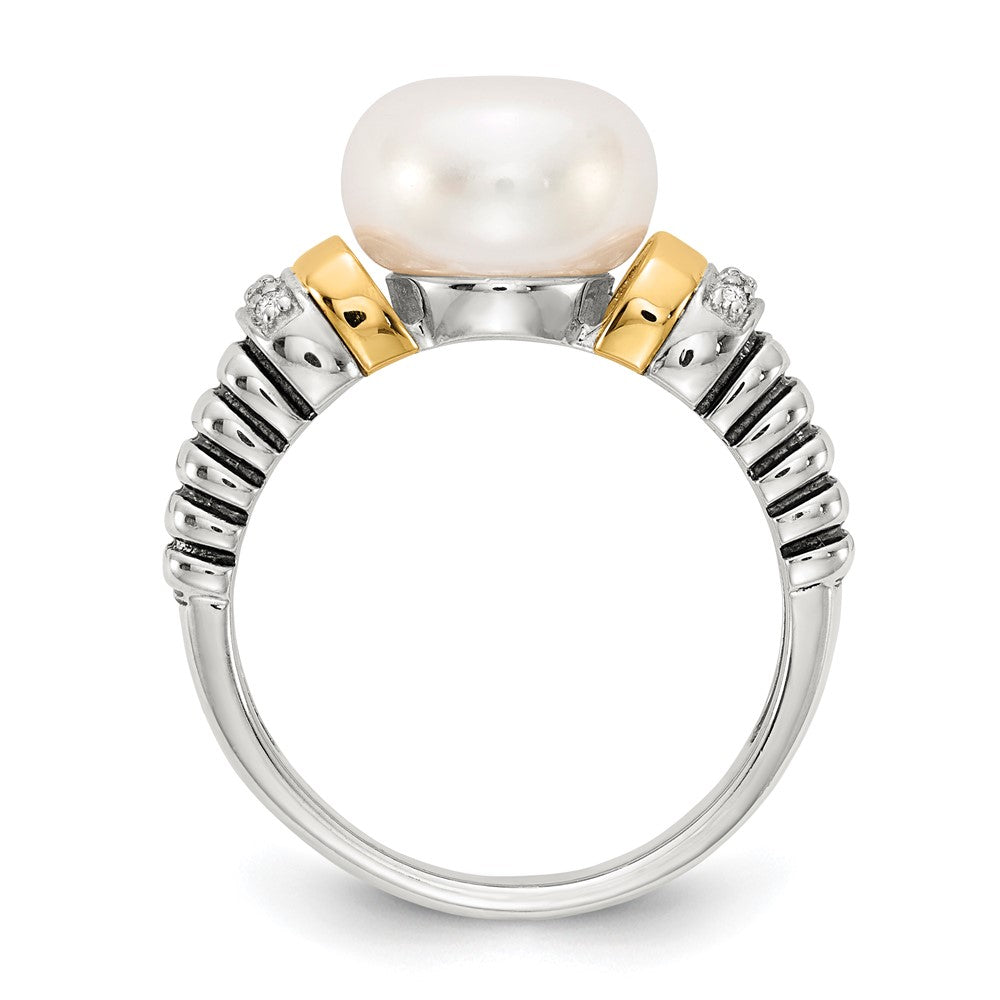 Shey Couture Sterling Silver with 14K Accent Antiqued Diamond and 9.5-10mm Freshwater Cultured Pearl Ring