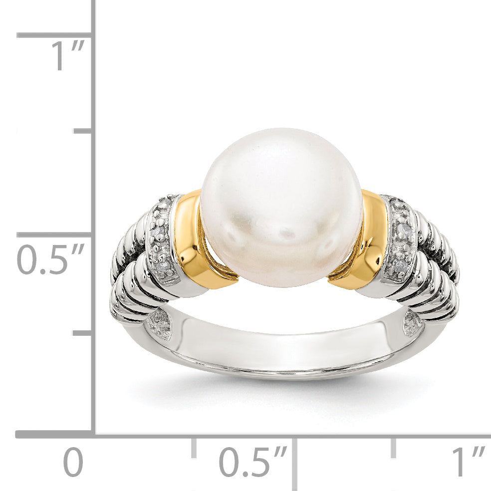 Shey Couture Sterling Silver with 14K Accent Antiqued Diamond and 9.5-10mm Freshwater Cultured Pearl Ring