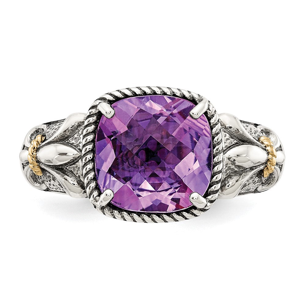 Shey Couture Sterling Silver with 14K Accent Antiqued Cushion Amethyst Ring