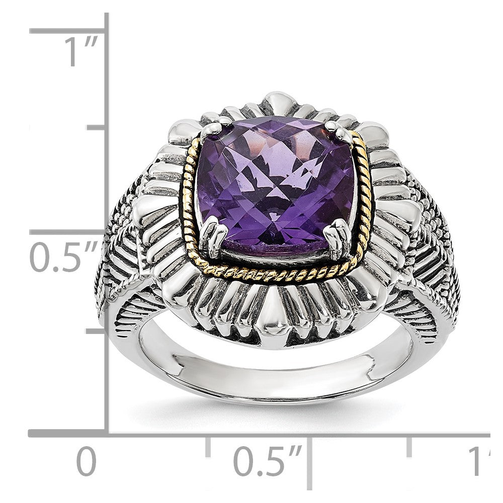 Sterling Silver w/14k Polished & Antiqued Textured Amethyst Ring