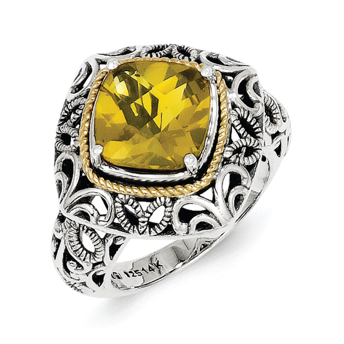 Sterling Silver w/14k Whiskey Quartz Ring