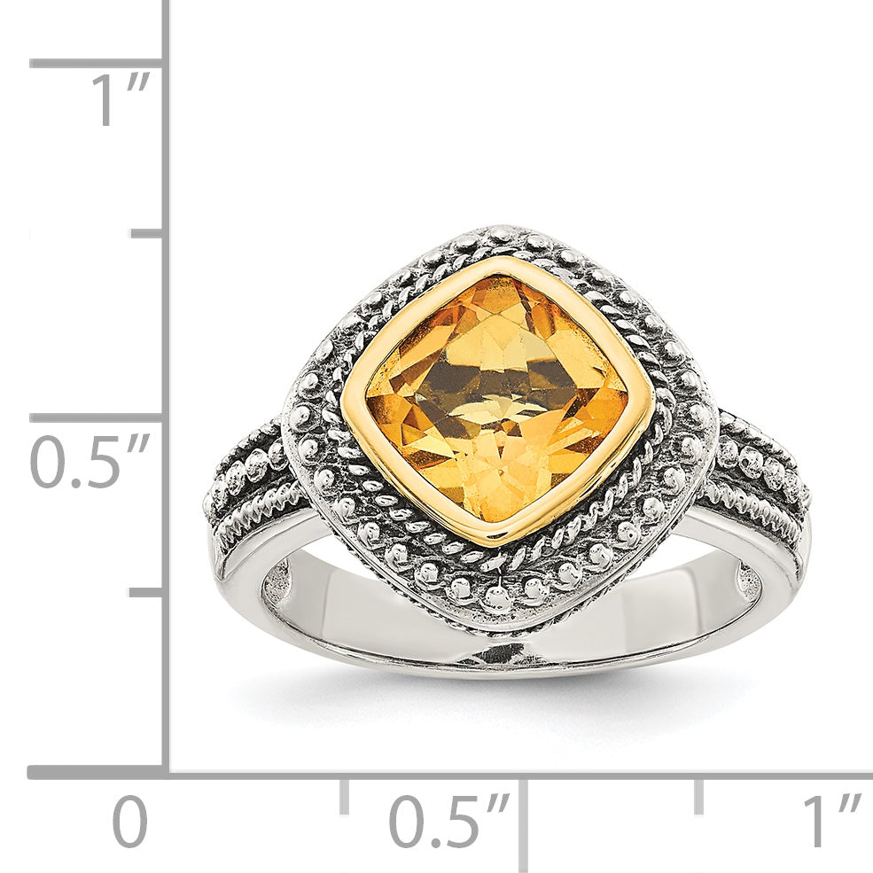 Shey Couture Sterling Silver with 14K Accent Antiqued Cushion Bezel Citrine Ring