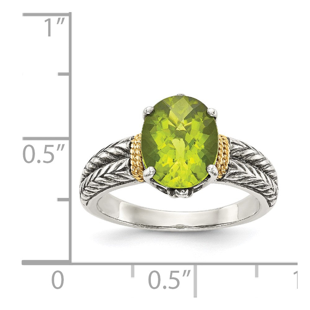Shey Couture Sterling Silver with 14K Accent Antiqued Oval Peridot Ring