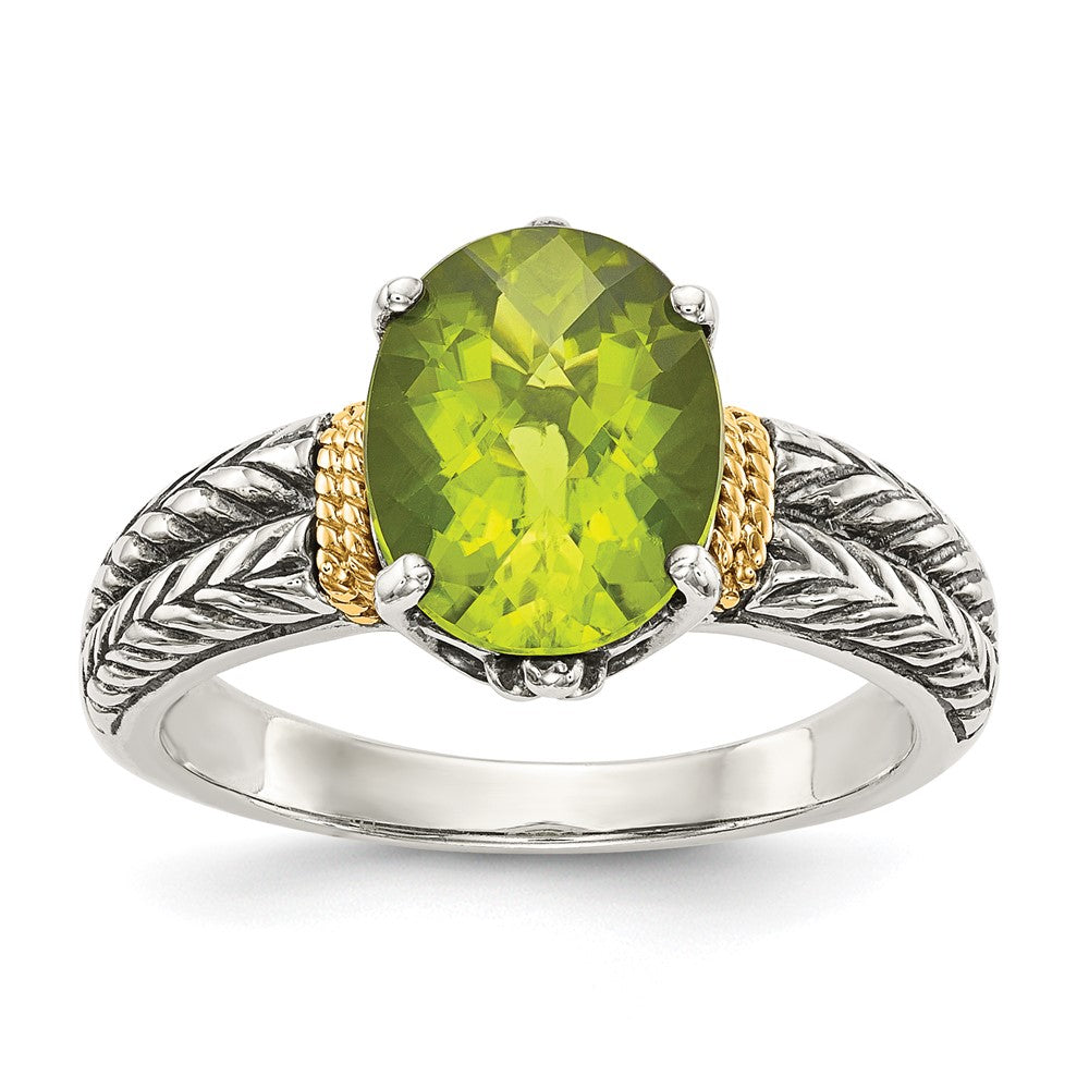 Shey Couture Sterling Silver with 14K Accent Antiqued Oval Peridot Ring