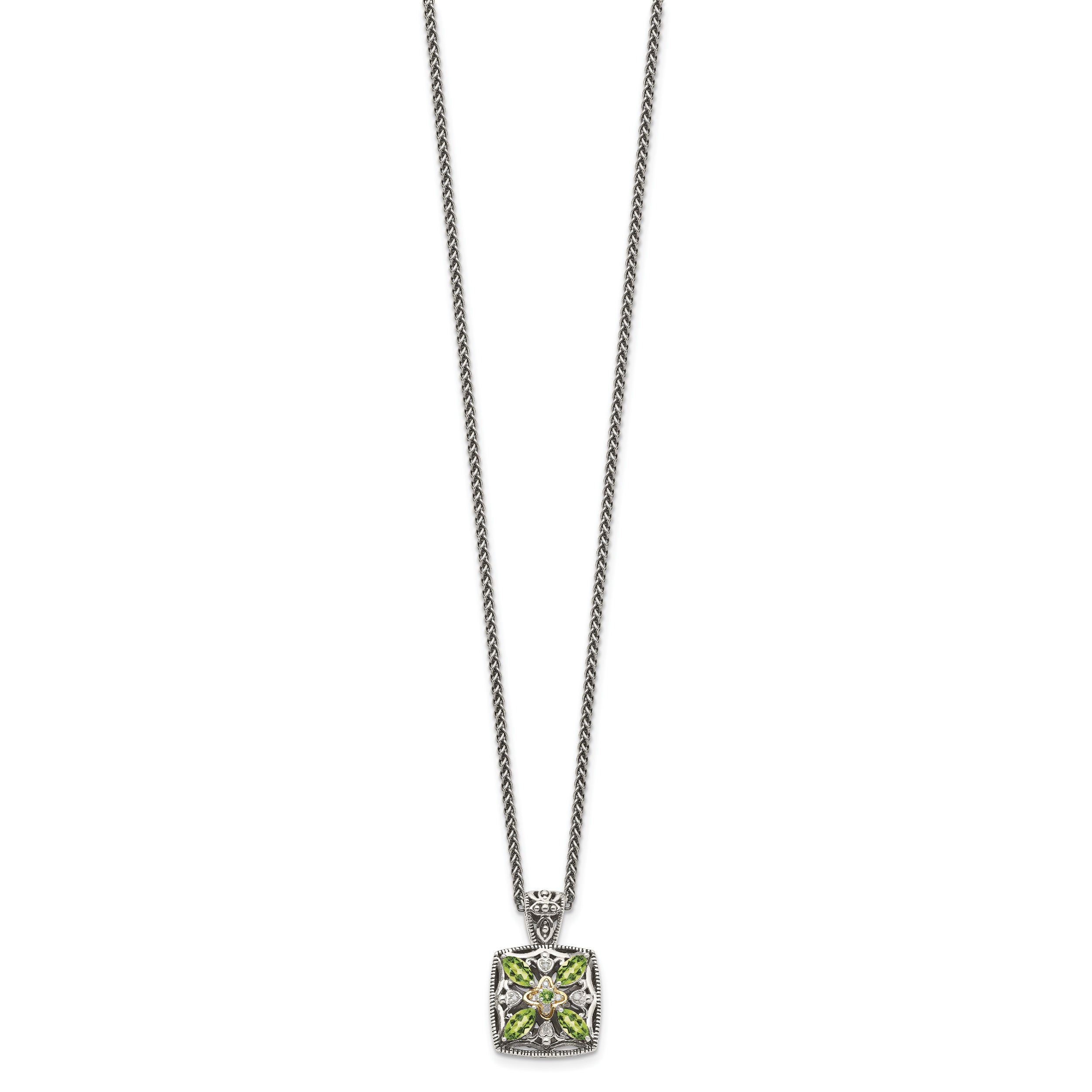 Shey Couture Sterling Silver with 14K Accent 18 Inch Antiqued Diamond and Marquise Peridot Necklace