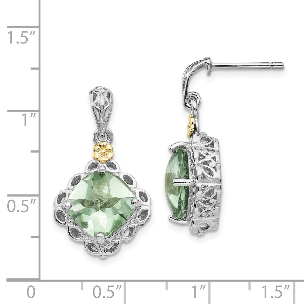 Shey Couture Sterling Silver Rhodium-plated with 14K Accent Cushion Green Quartz Post Dangle Earrings