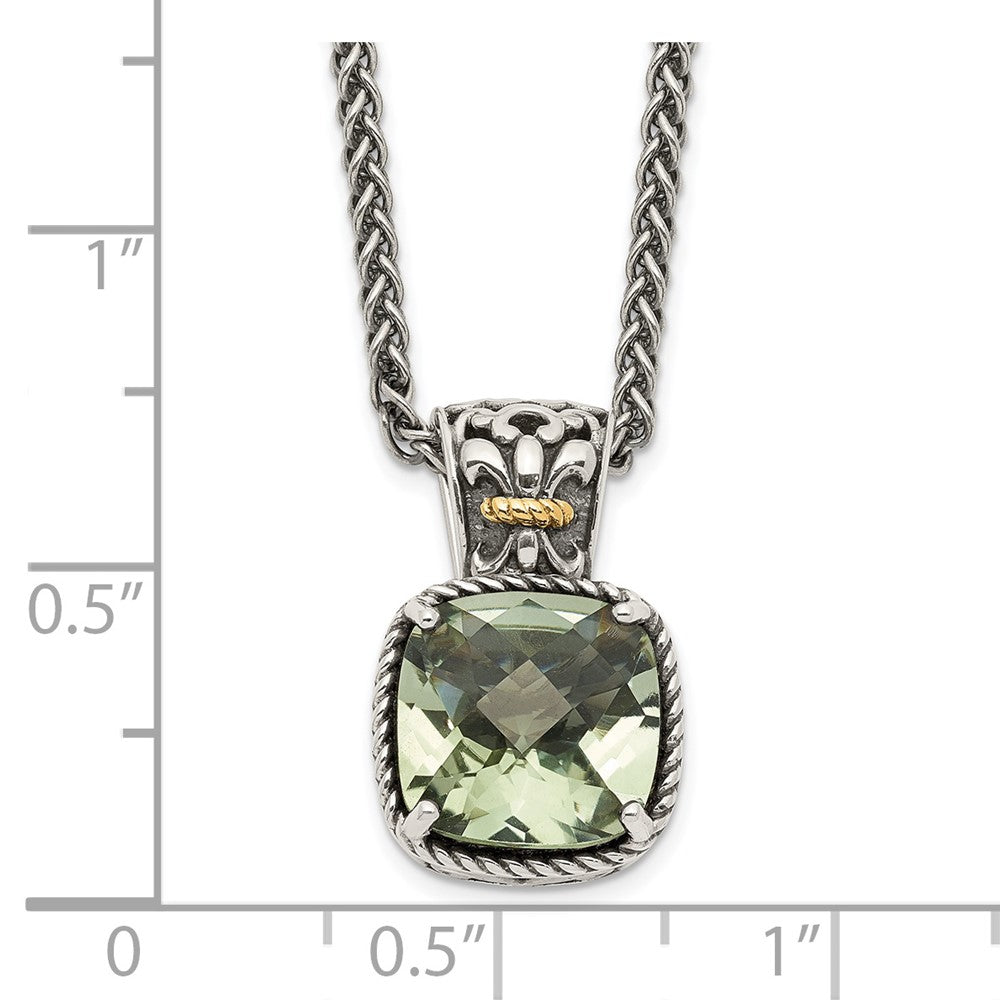 Shey Couture Sterling Silver with 14K Accent 18 Inch Antiqued Cushion Green Quartz Necklace