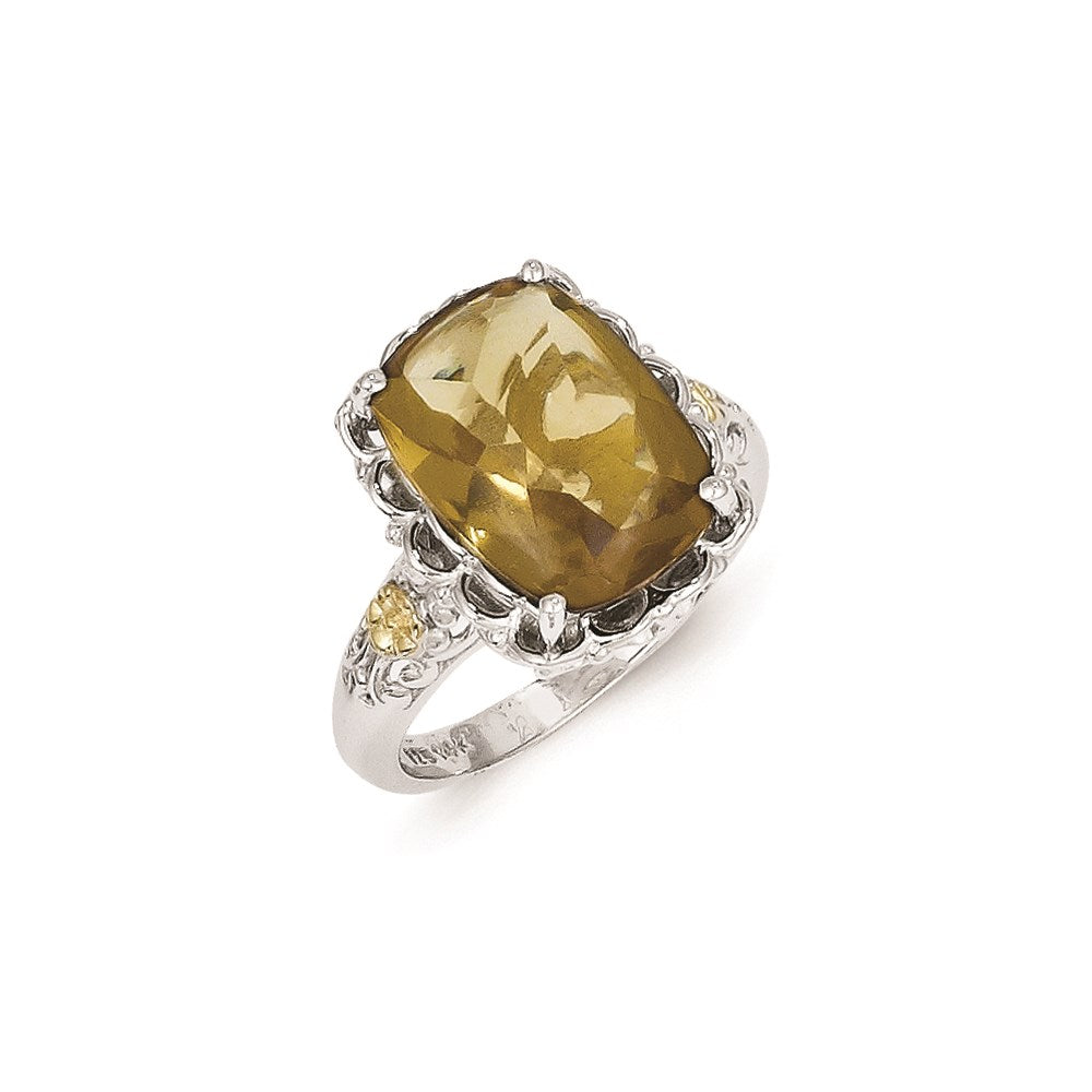 Sterling Silver w/14k Whiskey Quartz Ring