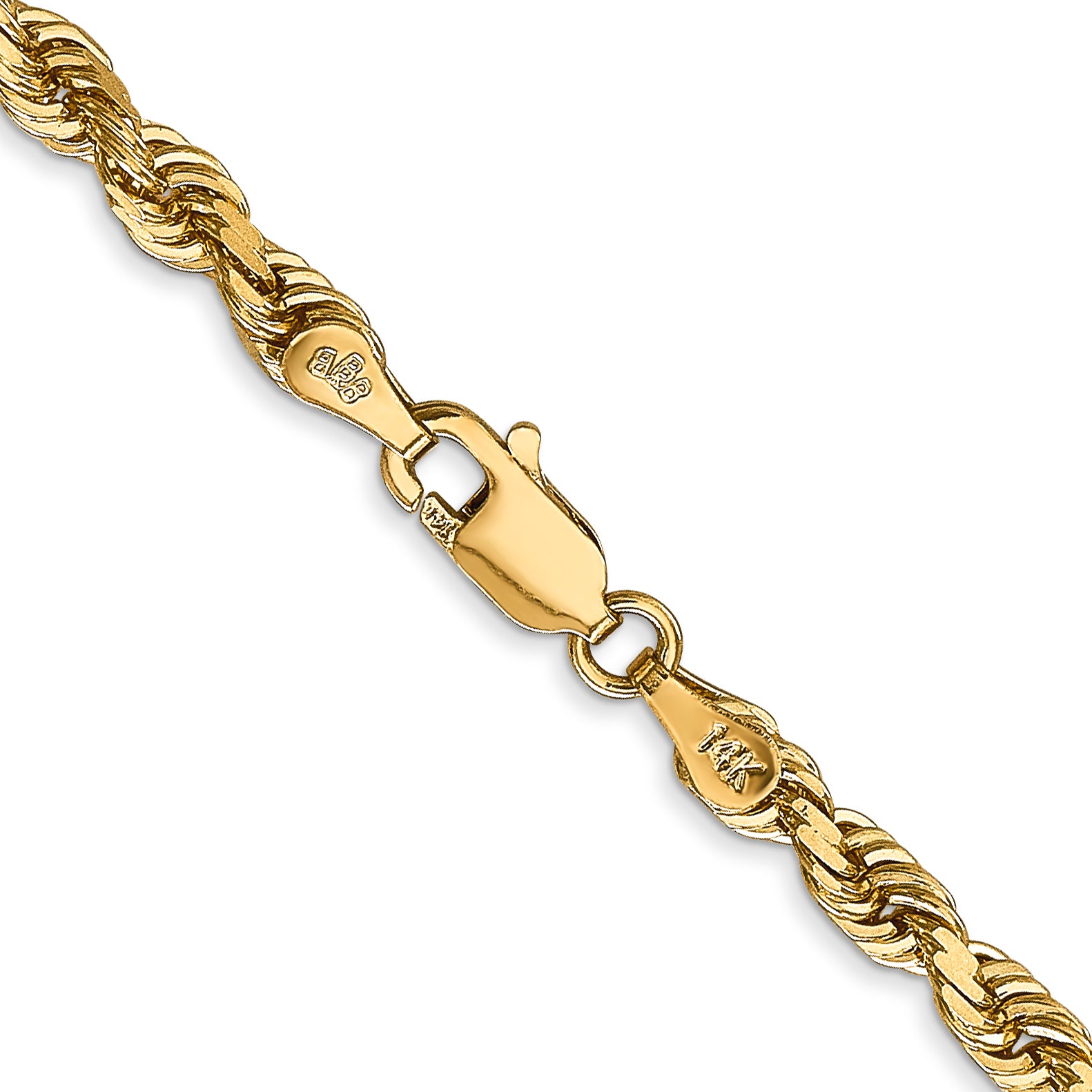 14K 20 Inch 4Mm Diamond-Cut Quadruple Rope Lobster Clasp Chain