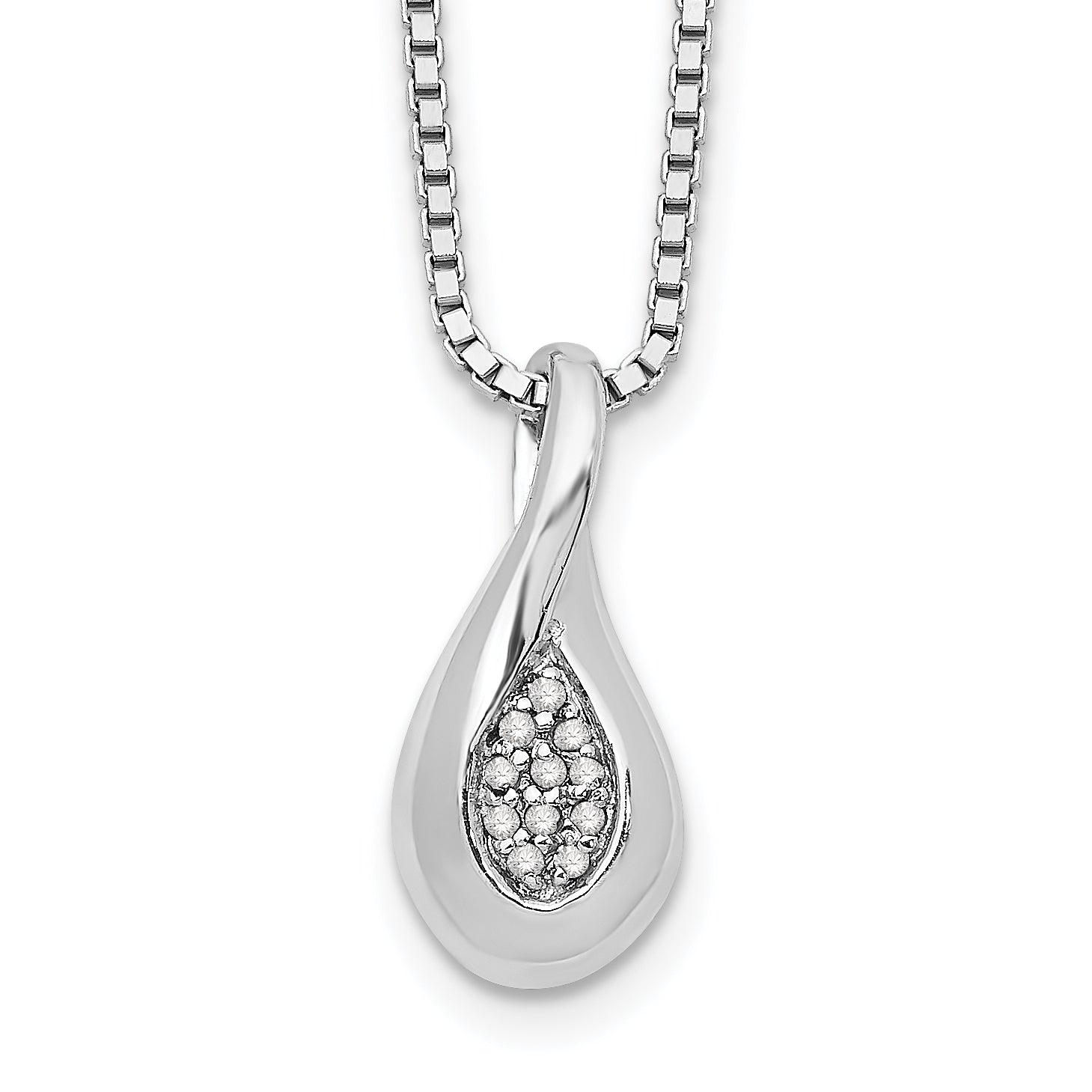 White Ice Sterling Silver Rhodium-plated 18 Inch Diamond Teardrop Necklace with 2 Inch Extender
