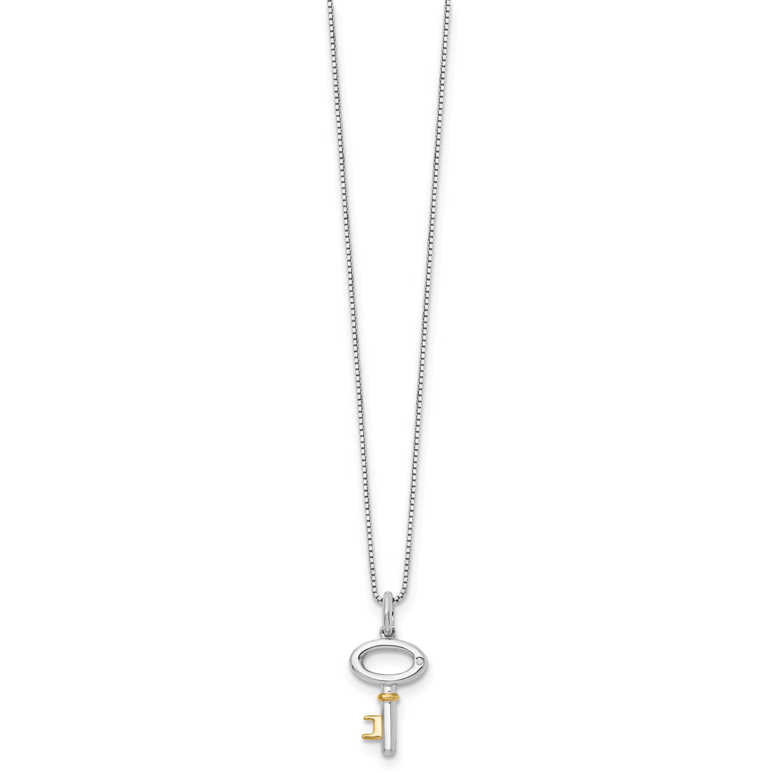 White Ice Sterling Silver Rhodium-plated Gold-tone 18 Inch Diamond Key Necklace with 2 Inch Extender