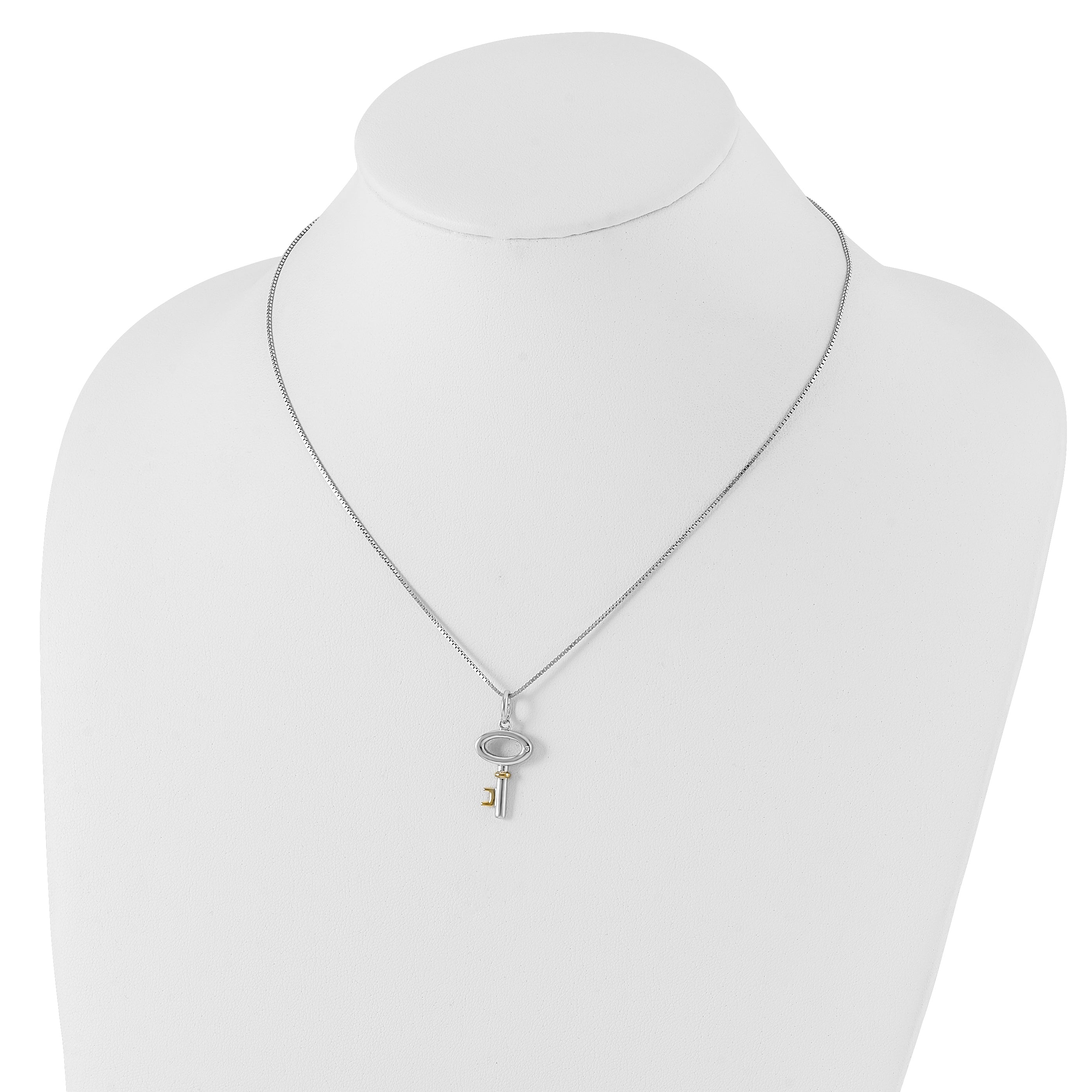White Ice Sterling Silver Rhodium-plated Gold-tone 18 Inch Diamond Key Necklace with 2 Inch Extender