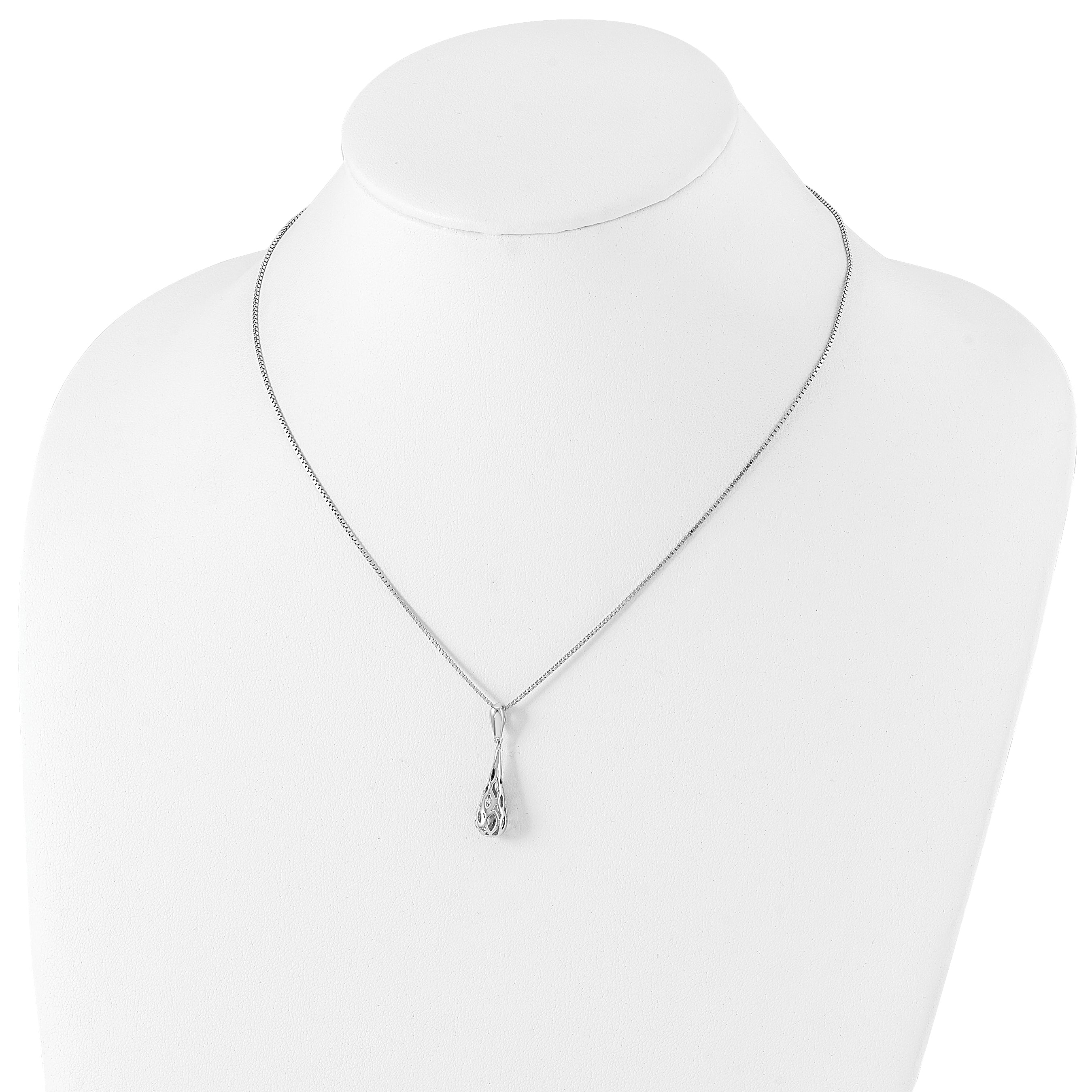 White Ice Sterling Silver Rhodium-plated 18 Inch Diamond Filigree Teardrop Necklace with 2 Inch Extender