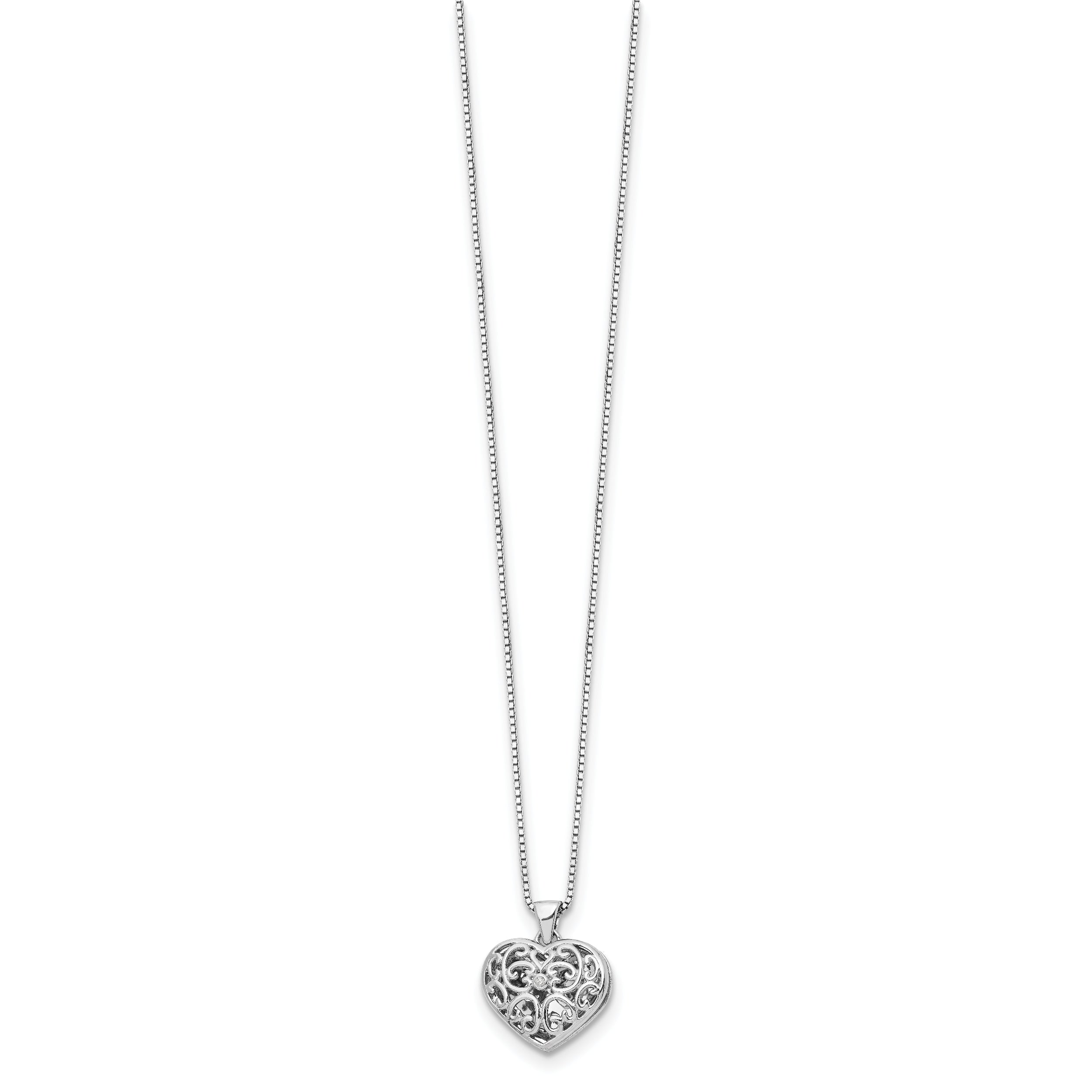 White Ice Sterling Silver Rhodium-plated 18 Inch Diamond Filigree Heart Locket Necklace with 2 Inch Extender