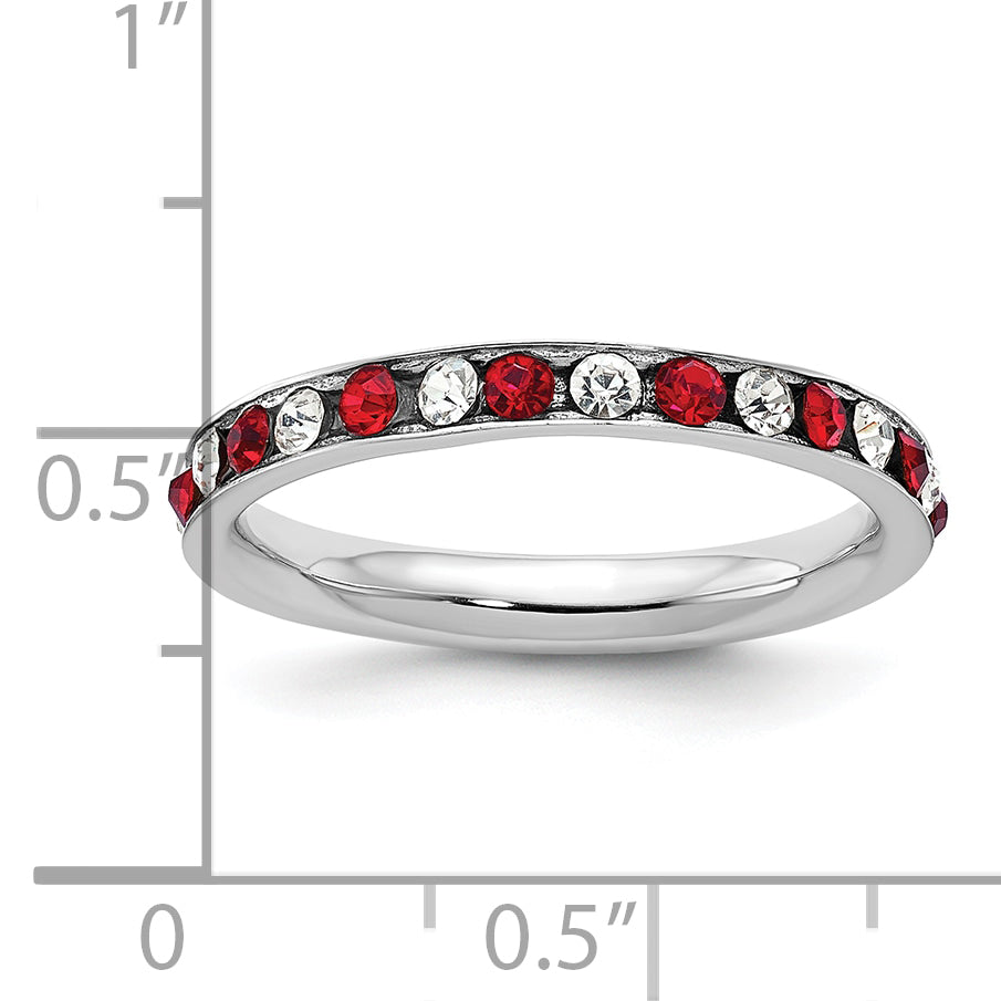Sterling Silver Rhodium-plated Red and White Crystal Eternity Band Size 8