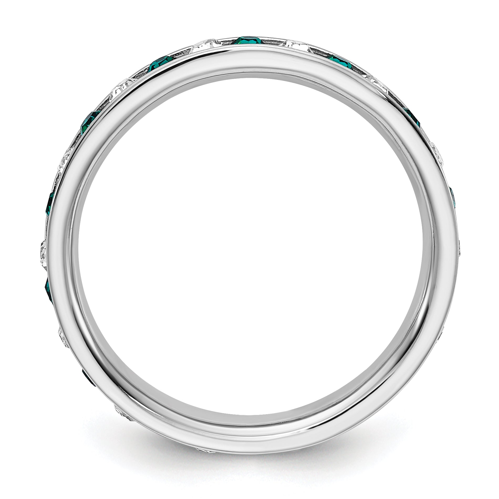 Sterling Silver Rhodium-plated Green and White Crystal Eternity Band Size 8