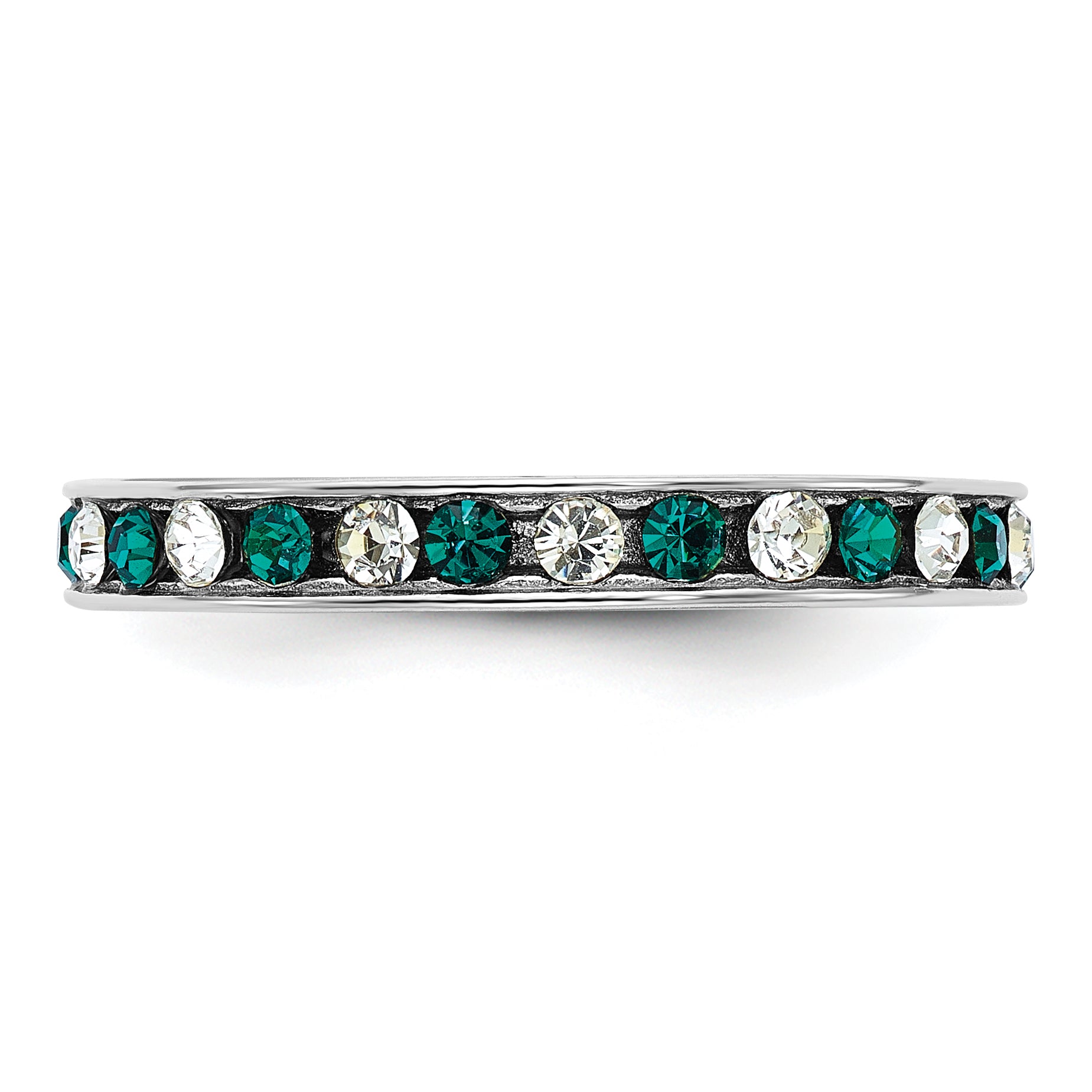 Sterling Silver Rhodium-plated Green and White Crystal Eternity Band Size 8