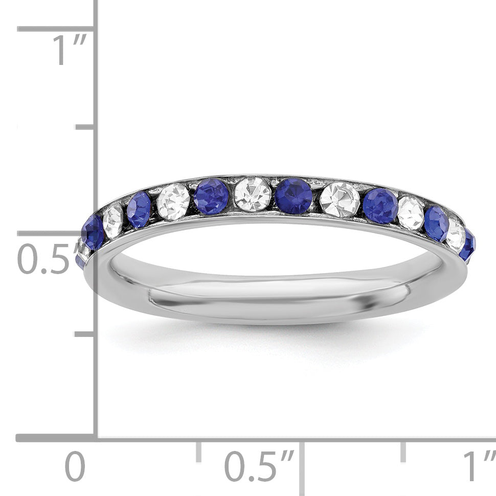 Sterling Silver Rhodium-plated Blue and White Crystal Eternity Band Size 7
