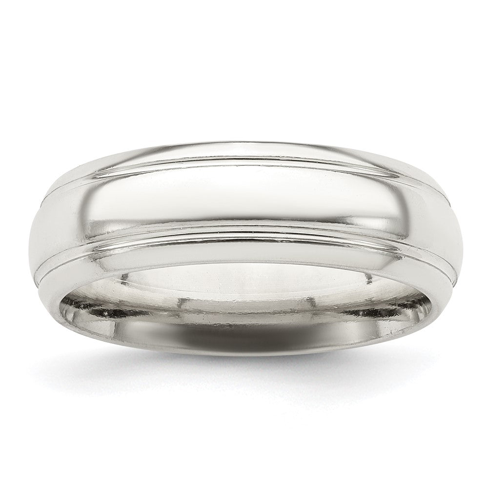 Sterling Silver 6mm Polished Domed with Grooved Beveled Edge Fancy Band Size 10.5