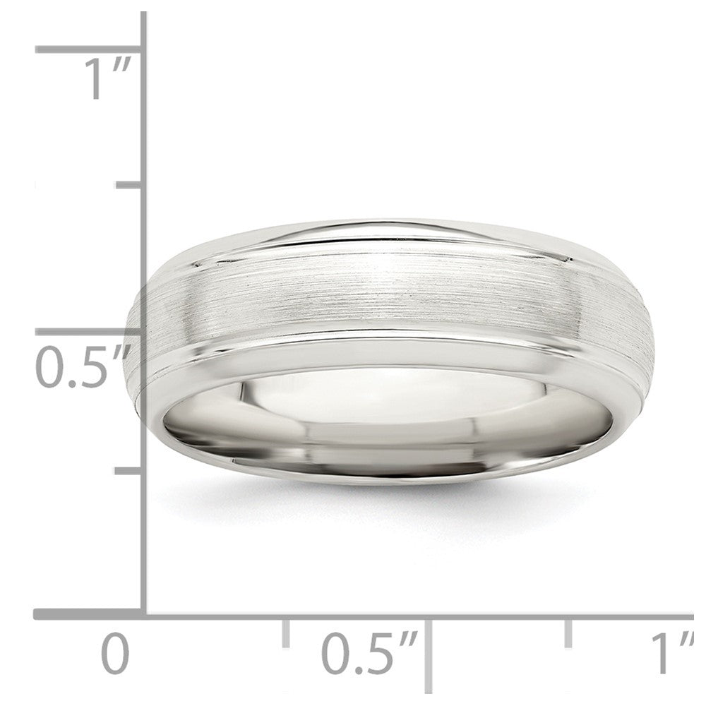 Sterling Silver 6mm Brushed Domed with Grooved Beveled Edge Fancy Band Size 9
