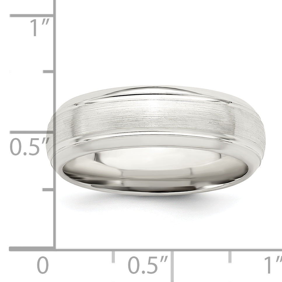 Sterling Silver 6mm Brushed Domed with Grooved Beveled Edge Fancy Band Size 8.5