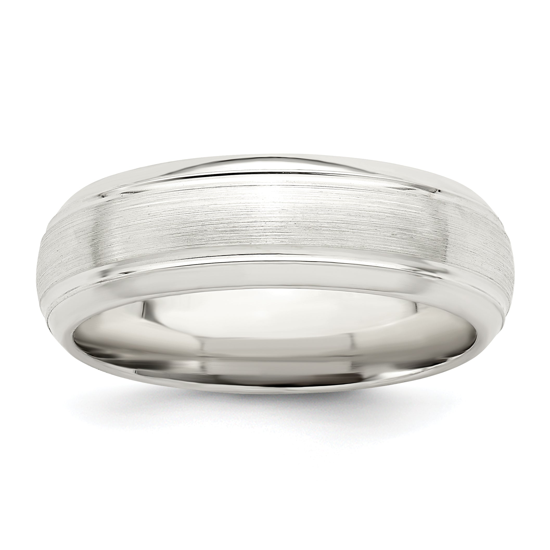 Sterling Silver 6mm Brushed Domed with Grooved Beveled Edge Fancy Band Size 9.5
