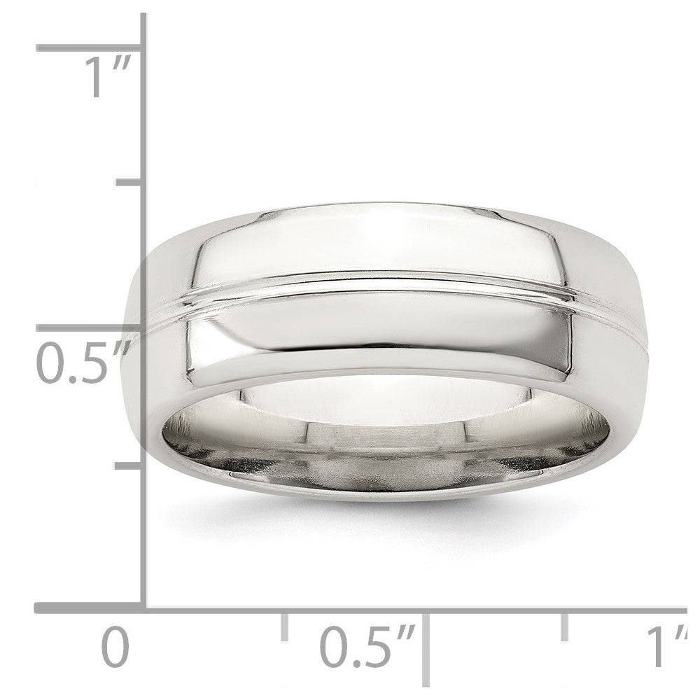 Sterling Silver 7mm Polished Domed Grooved Fancy Band Size 9