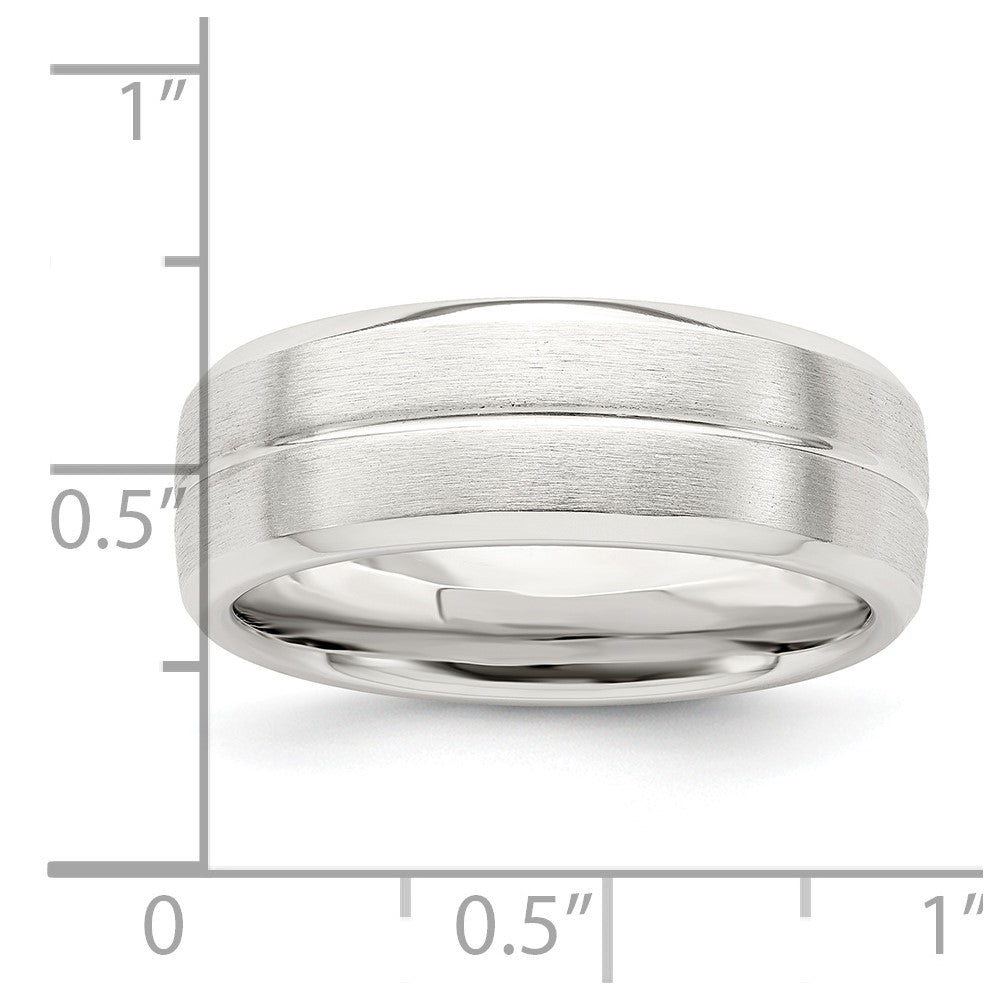 Sterling Silver 7mm Brushed Domed Grooved Fancy Band Size 11.5