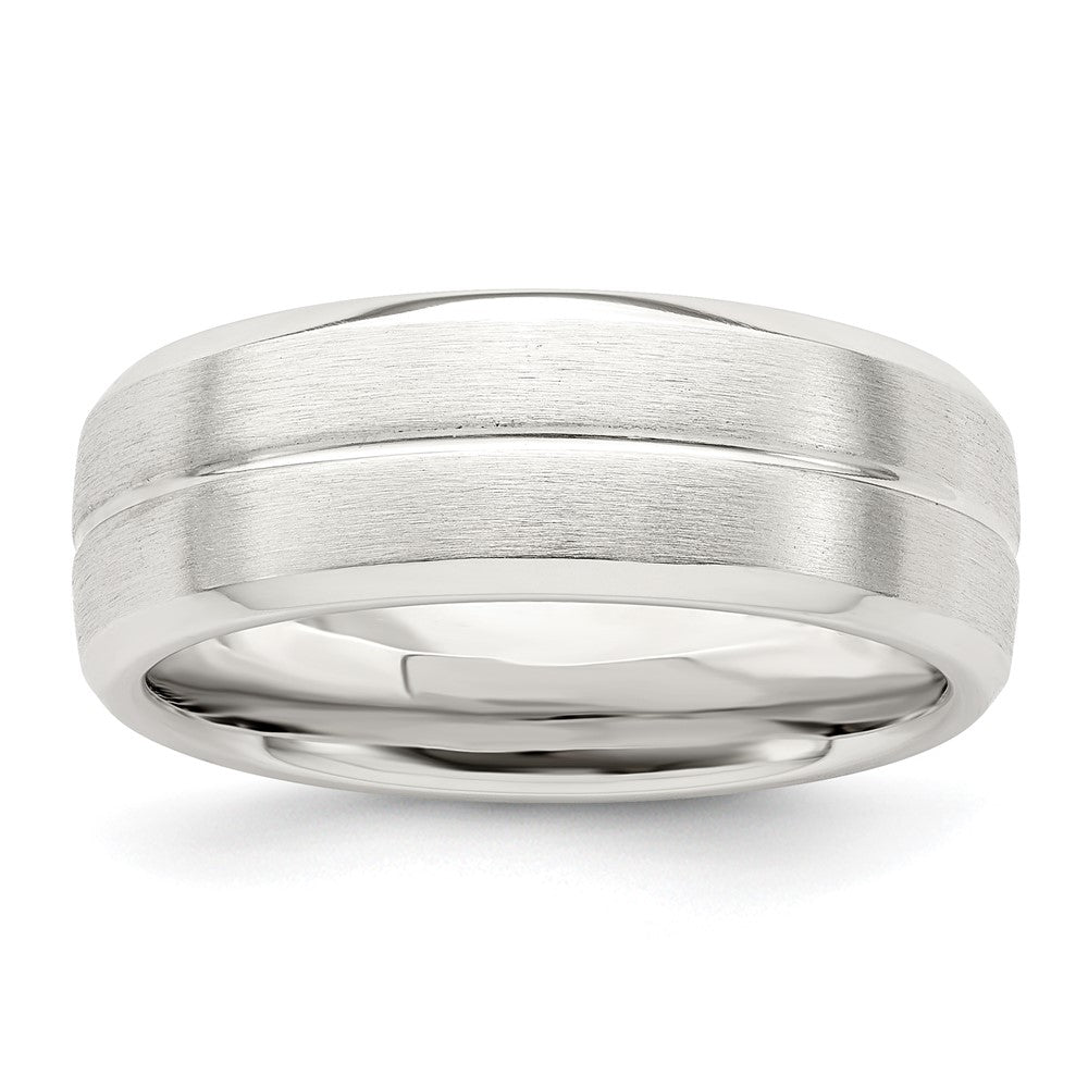 Sterling Silver 7mm Brushed Domed Grooved Fancy Band Size 7
