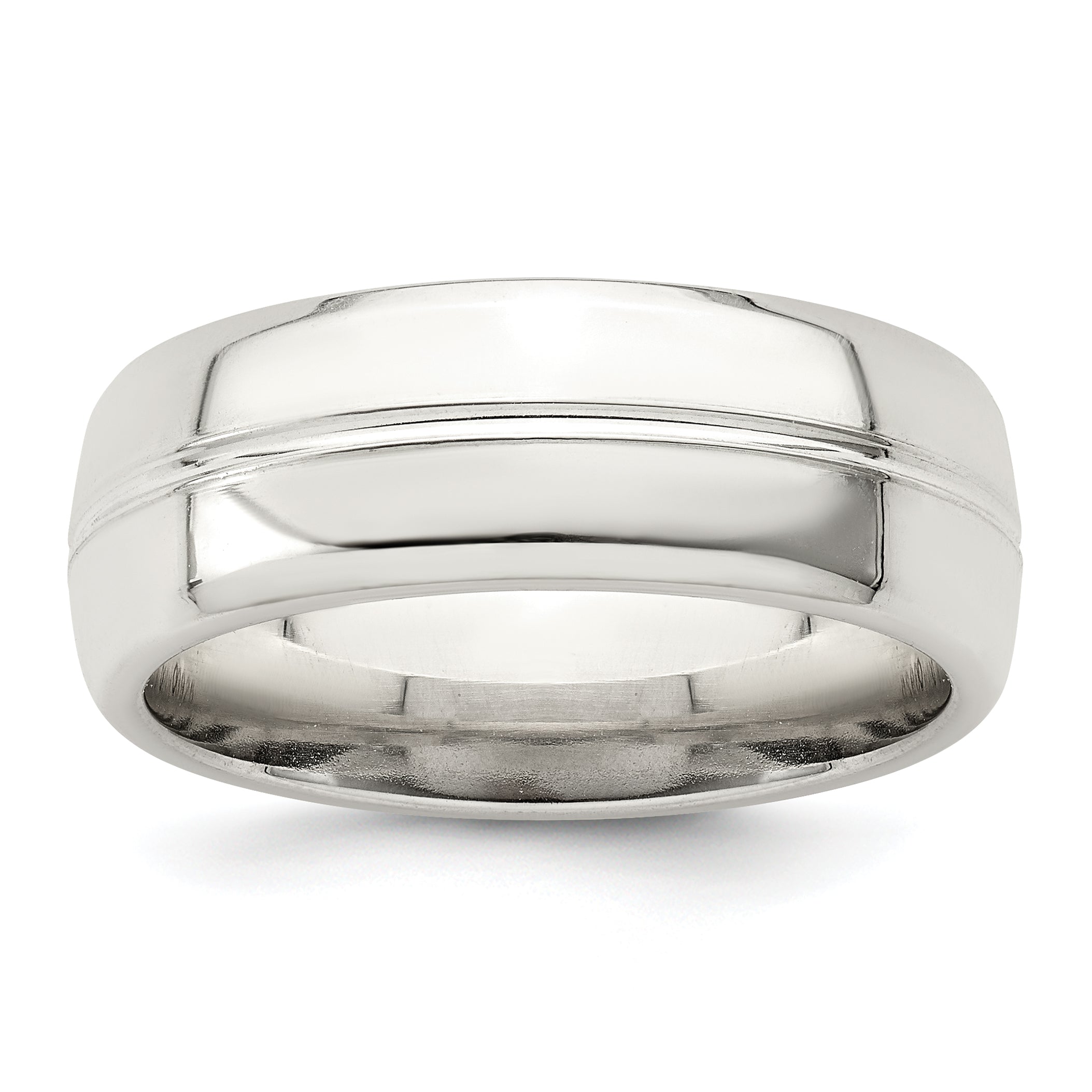 Sterling Silver 7mm Polished Domed Grooved Fancy Band Size 11