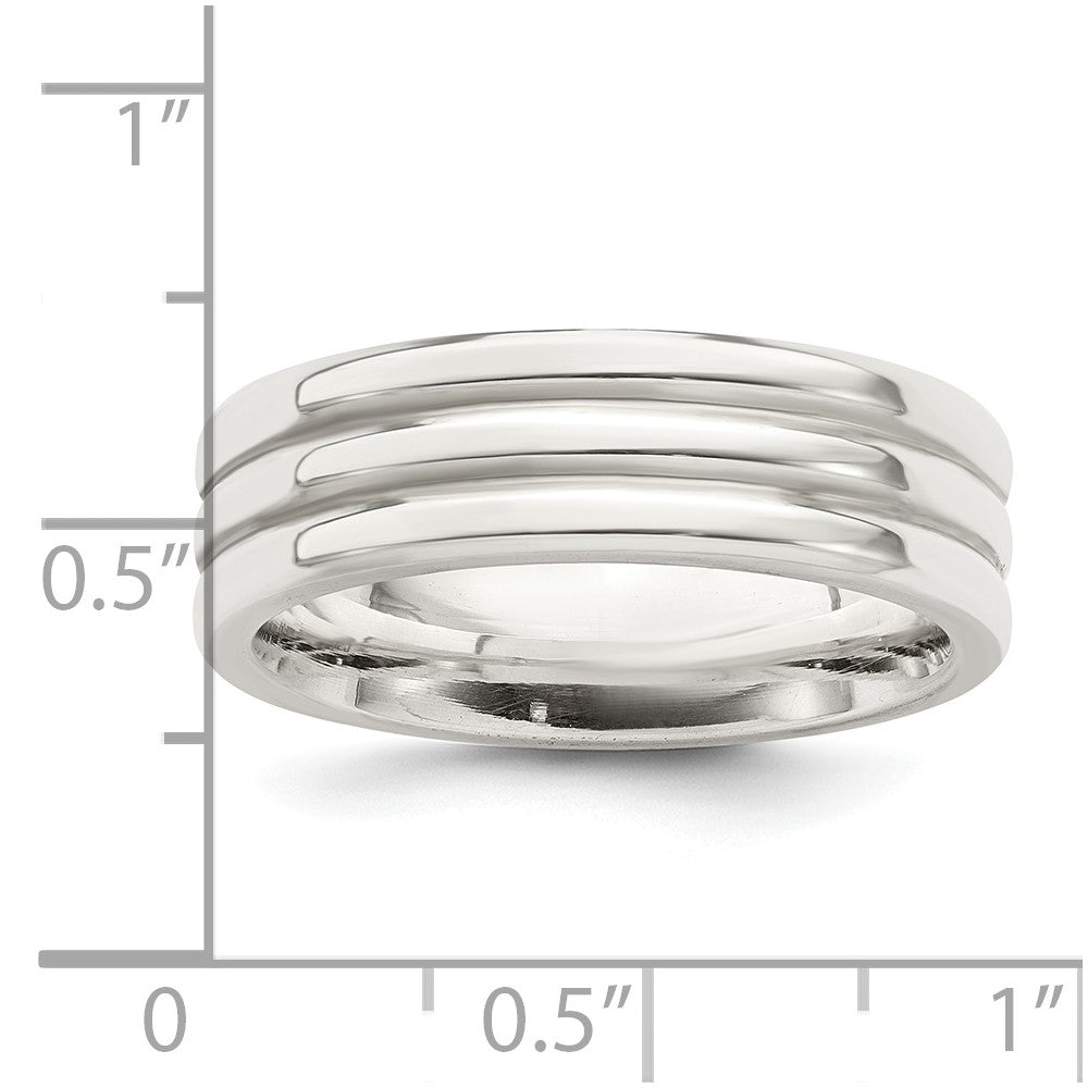 Sterling Silver 6mm Polished Flat Grooved Fancy Band Size 10