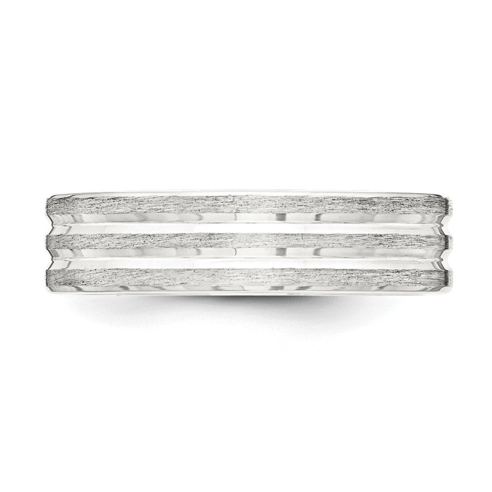 Sterling Silver 6mm Brushed Flat Grooved Fancy Band Size 7.5