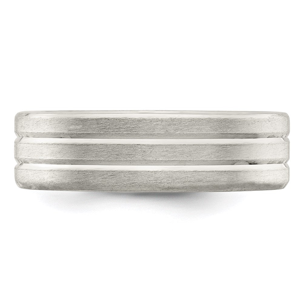 Sterling Silver 6mm Brushed Flat Grooved Fancy Band Size 12.5