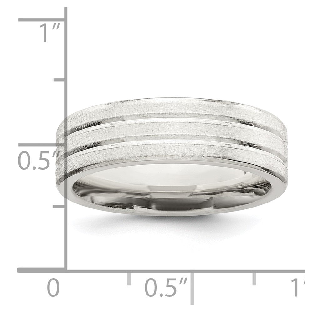 Sterling Silver 6mm Brushed Flat Grooved Fancy Band Size 10