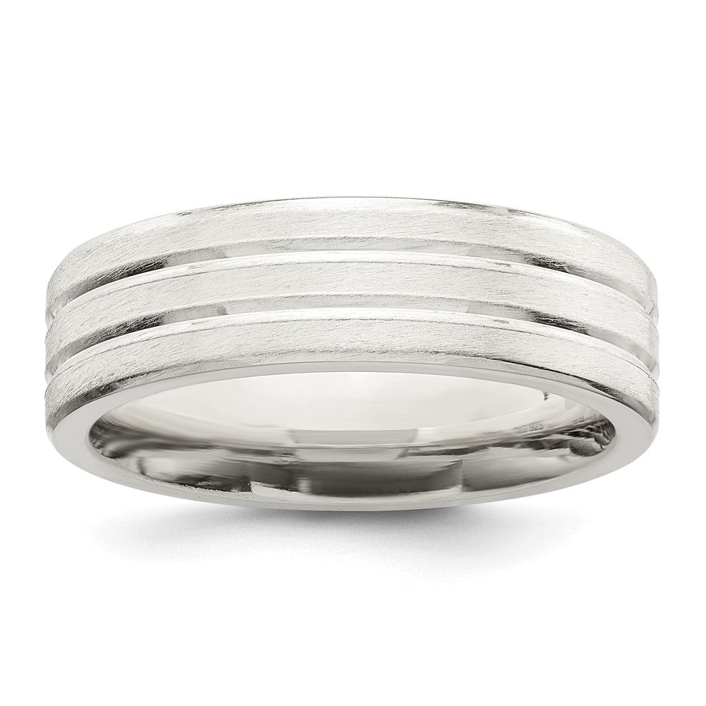 Sterling Silver 6mm Brushed Flat Grooved Fancy Band Size 9.5