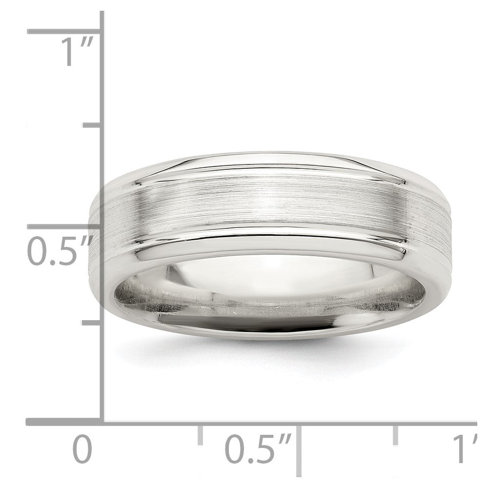 Sterling Silver 6mm Brushed Flat Grooved Beveled Edge Fancy Band Size 12.5