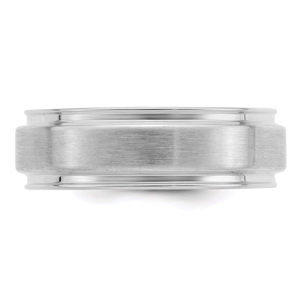 Sterling Silver Rhodium-plated 6mm Brushed Fancy Band Size 7.5