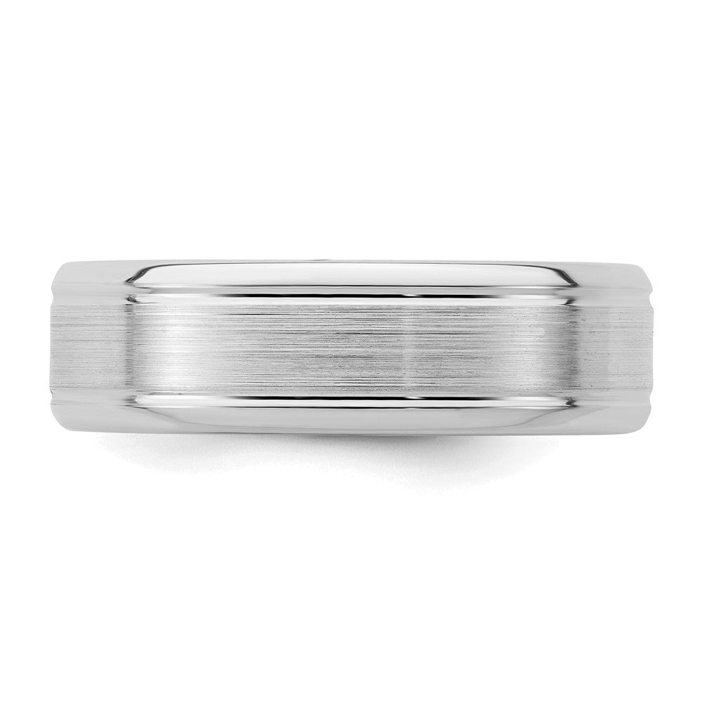 Sterling Silver Rhodium-plated 6mm Brushed Fancy Band Size 9