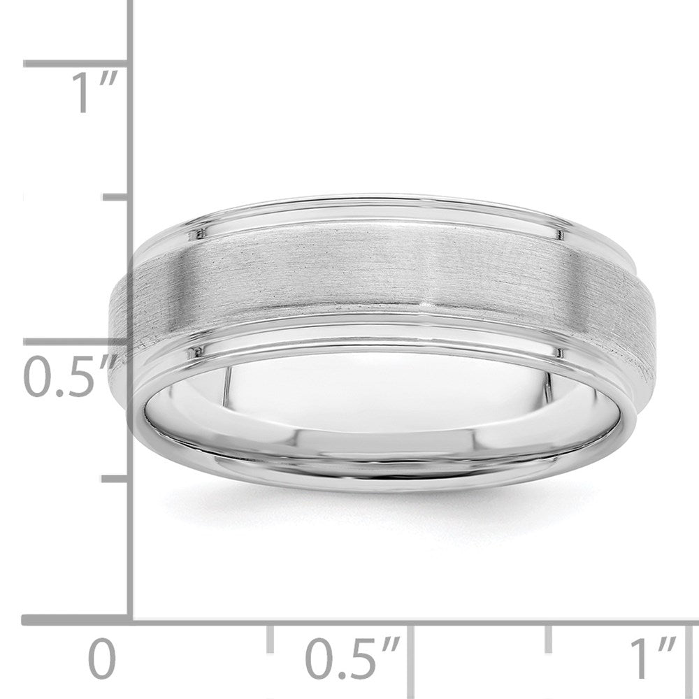 Sterling Silver Rhodium-plated 6mm Brushed Fancy Band Size 7.5