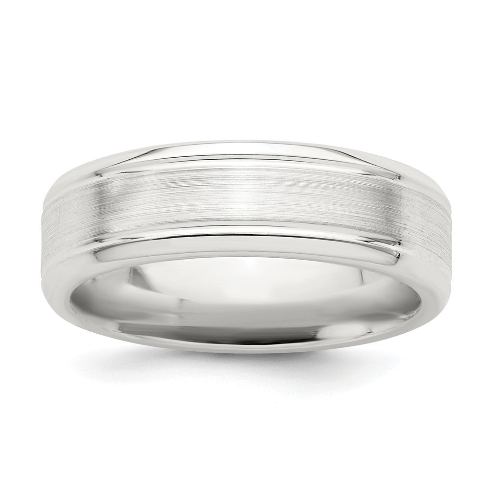 Sterling Silver 6mm Brushed Flat Grooved Beveled Edge Fancy Band Size 12.5