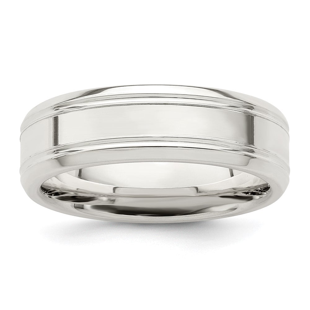 Sterling Silver 6mm Polished Flat Grooved Beveled Edge Fancy Band Size 7.5