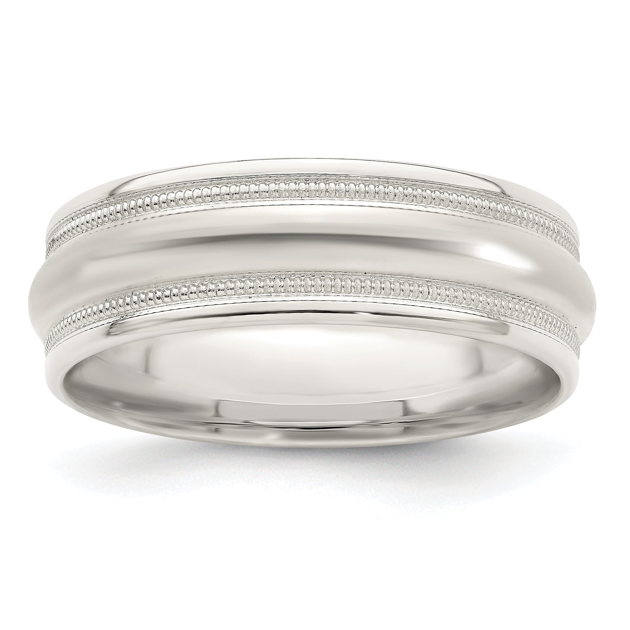 Sterling Silver 7mm Polished Domed Double Milgrain Fancy Band Size 9.5