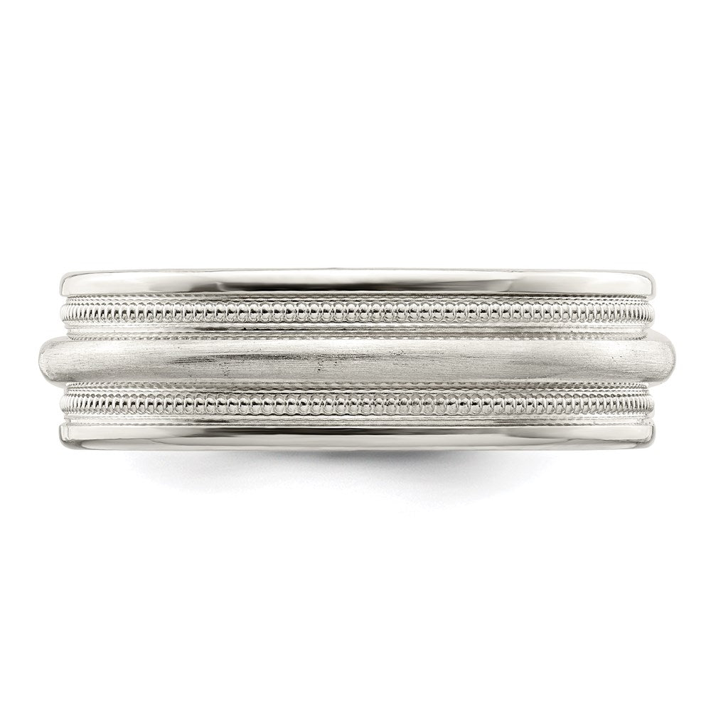 Sterling Silver 7mm Brushed Domed Double Milgrain Fancy Band Size 12.5