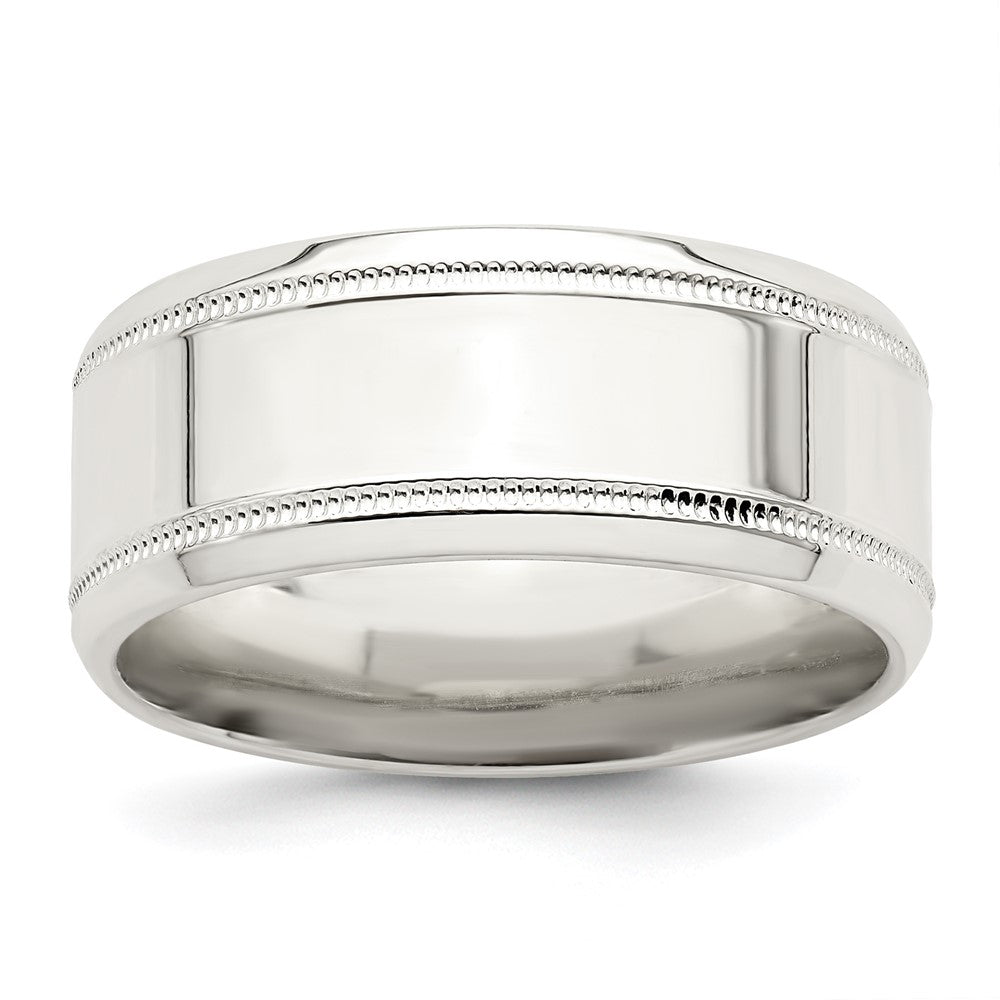 Sterling Silver 6mm Polished Flat Milgrain Beveled Edge Fancy Band Size 8
