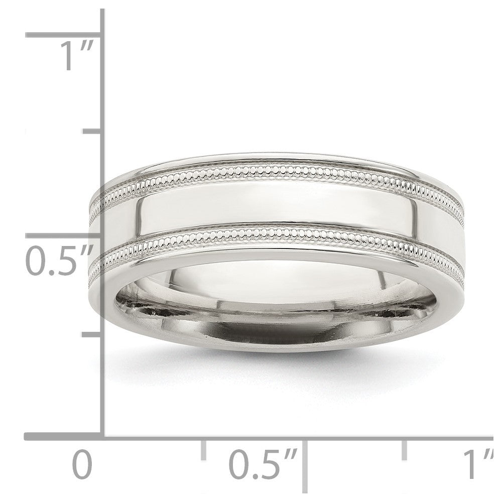 Sterling Silver 6mm Polished Flat Milgrain Grooved Edge Fancy Band Size 12.5
